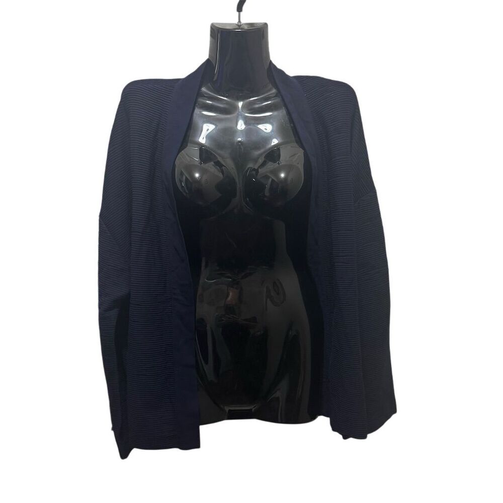 Massimo Dutti Womens Navy Blue Ribbed Open Front‎ Cardigan Size L Made in Turkey